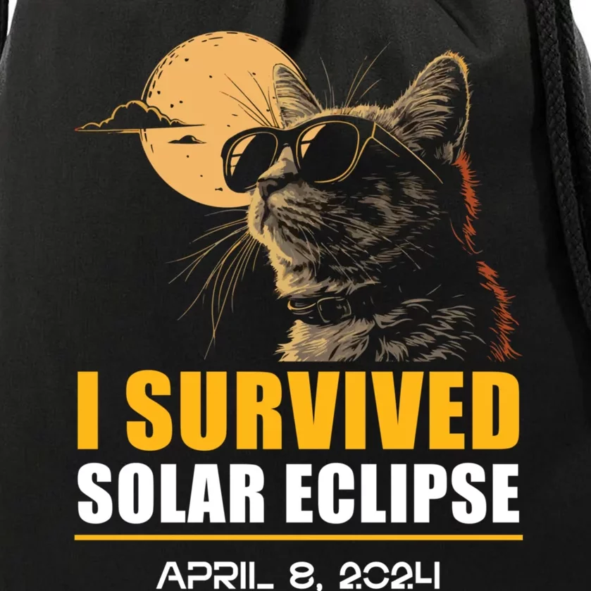 I Survived Solar Eclipse April 8 2024 Totality Funny Cat Drawstring Bag