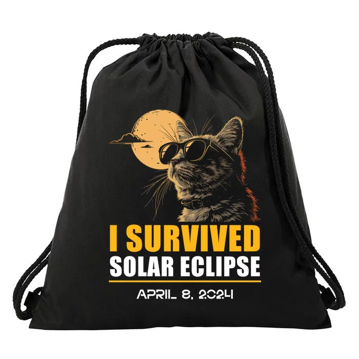 I Survived Solar Eclipse April 8 2024 Totality Funny Cat Drawstring Bag