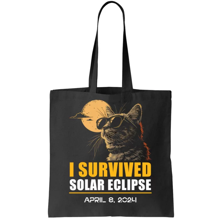 I Survived Solar Eclipse April 8 2024 Totality Funny Cat Tote Bag