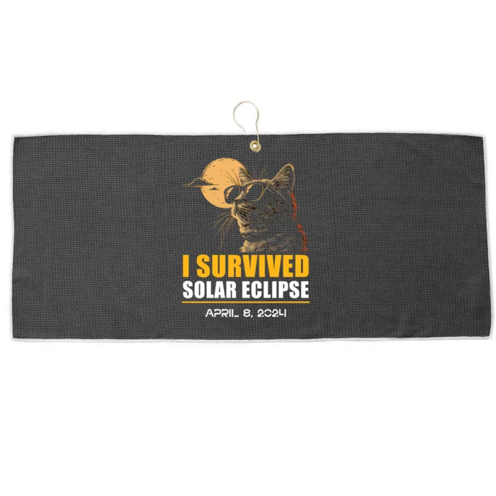 I Survived Solar Eclipse April 8 2024 Totality Funny Cat Large Microfiber Waffle Golf Towel