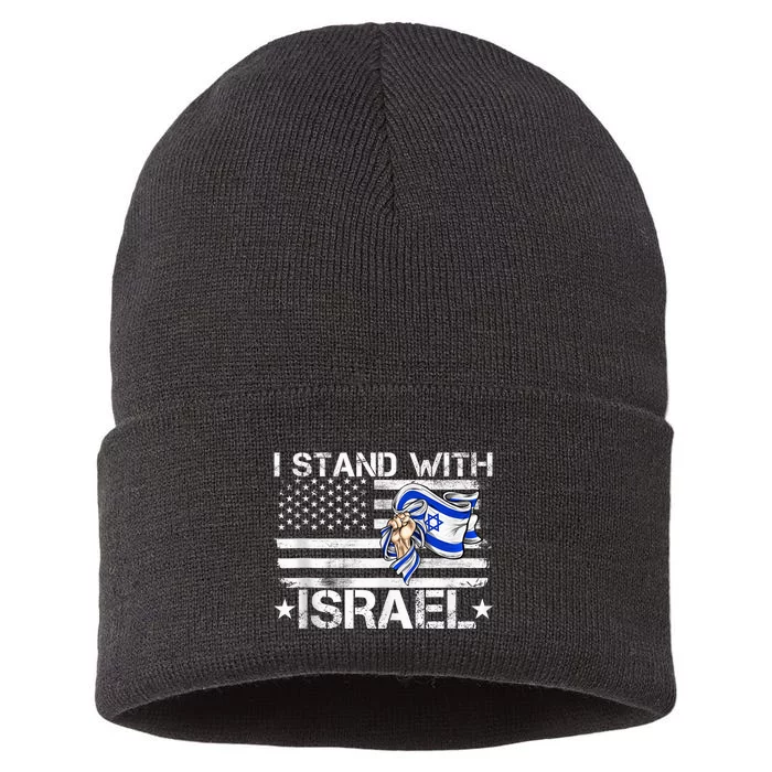 Israel Strong shirt Pray For Israel US Israel Flag Sustainable Knit Beanie