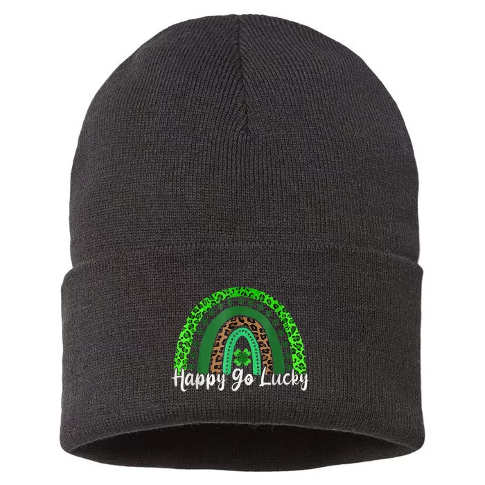 Irish Shamrock St. Patrick's Day HAPPY GO LUCKY Sustainable Knit Beanie