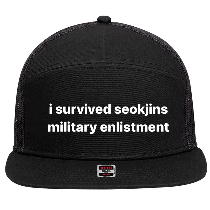 I Survived Seokjins Military Enlistment 7 Panel Mesh Trucker Snapback Hat