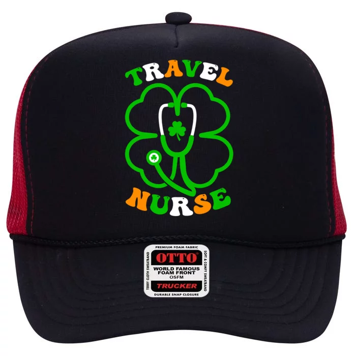 Irish Shamrock Stethoscope Travel Nurse St Patricks Day Gift High Crown Mesh Trucker Hat