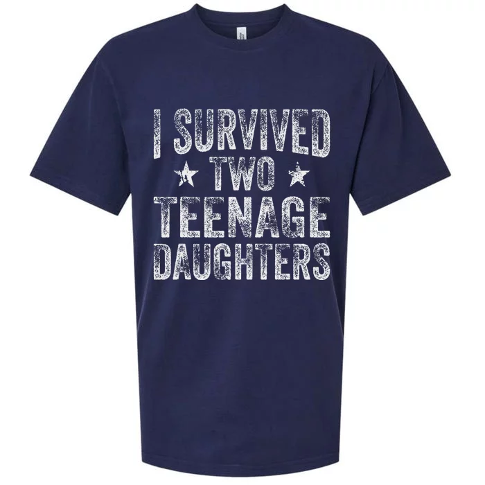 I Survived Two Teenage Daughters Teenager Funny Dad Mom Sueded Cloud Jersey T-Shirt