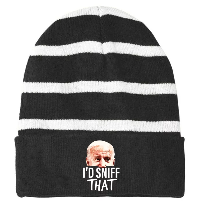 Id Sniff That Anti Joe Biden Funny Parody Striped Beanie with Solid Band