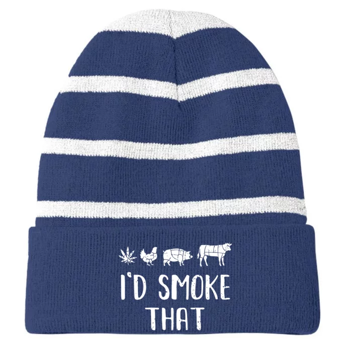 I'd Smoke That Funny BBQ Weed Cannabis Striped Beanie with Solid Band