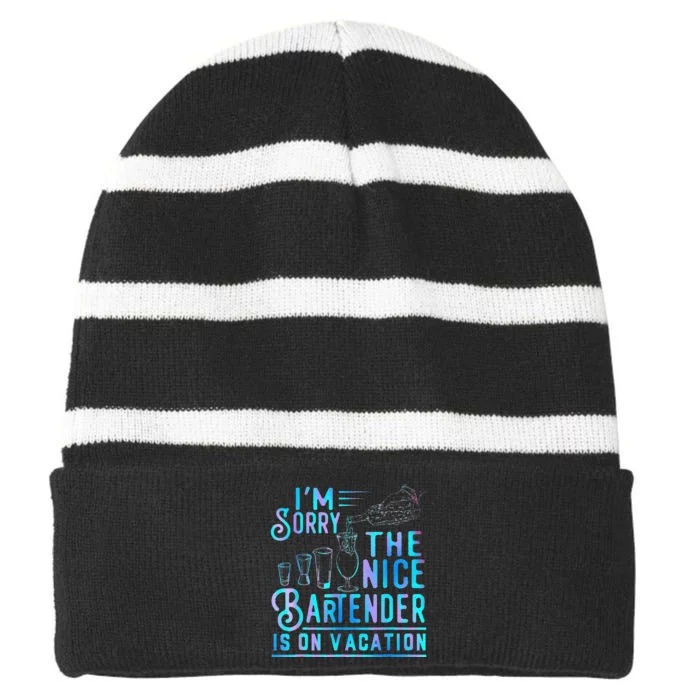 IM Sorry The Nice Bartender Is On Vacation Striped Beanie with Solid Band