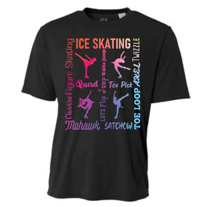 Ice Skating Typography Figure Skater Ice Skates Cooling Performance Crew T-Shirt