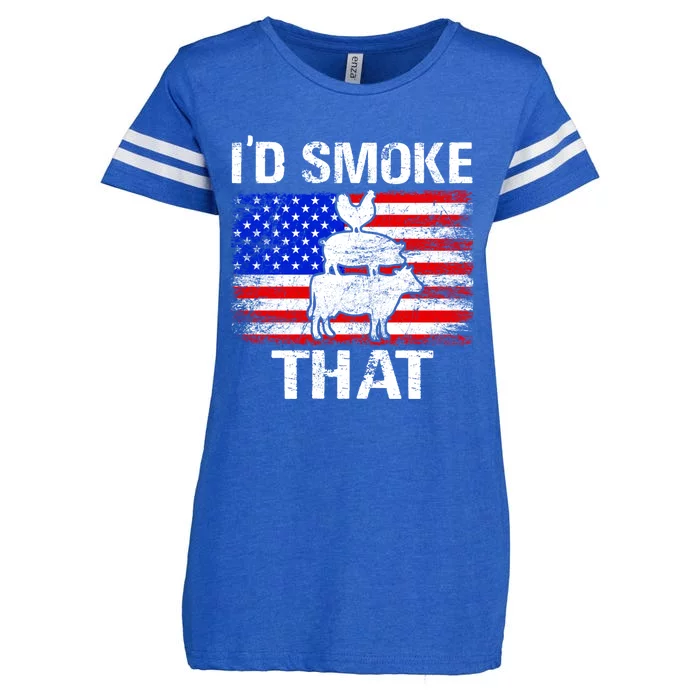 I’d Smoke That Cow Pig Chicken American Flag 4th Of July Funny Gift Enza Ladies Jersey Football T-Shirt