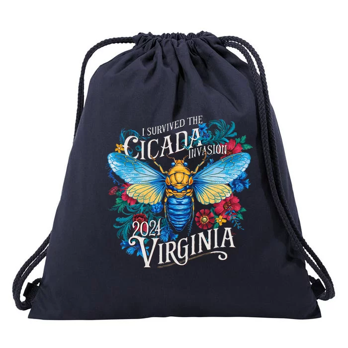 I Survived The Cicada Invasion Virginia 2024 Brood Xix Xiii Drawstring Bag