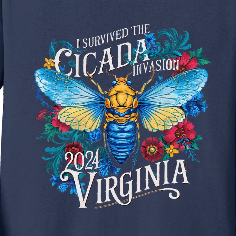 I Survived The Cicada Invasion Virginia 2024 Brood Xix Xiii Kids Long Sleeve Shirt