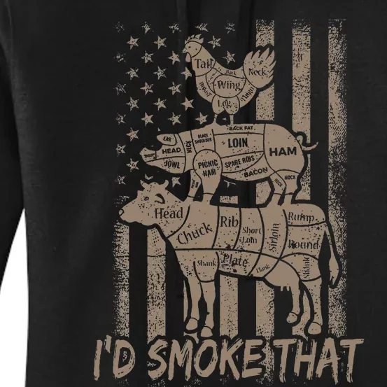 ID Smoke That Funny Retro Bbq Party Smoker Chef Dad Women's Pullover Hoodie