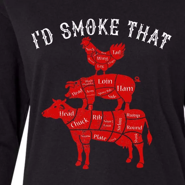 ID Smoke That Barbecue Grilling Bbq Smoker Womens Cotton Relaxed Long Sleeve T-Shirt