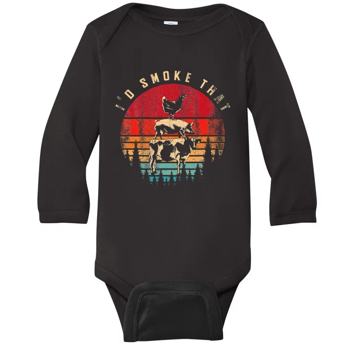 Id Smoke That Funny Smoked Meat BBQ Chef Barbecue Baby Long Sleeve Bodysuit