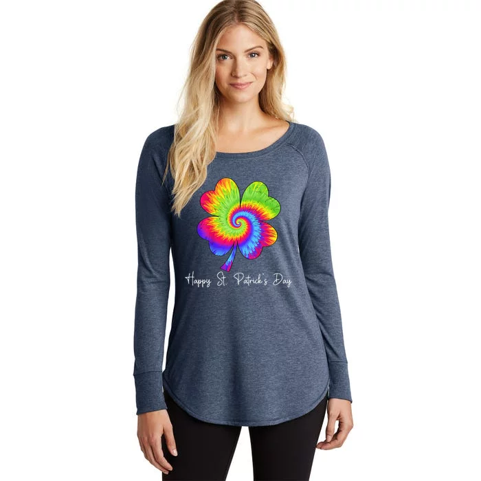 Irish Shamrock Tie Dye Happy St Patrick's Day Go Lucky Women's Perfect Tri Tunic Long Sleeve Shirt