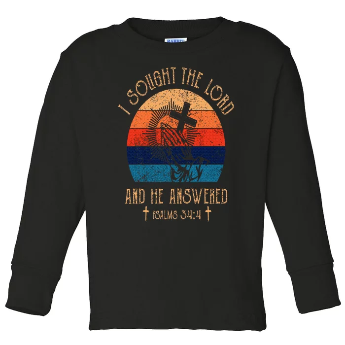 I Sought The Lord And He Answered Me Cross Bible Christian Toddler Long Sleeve Shirt