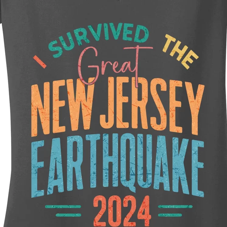 I Survived The Great New Jersey Earthquake 2024 Women's V-Neck T-Shirt