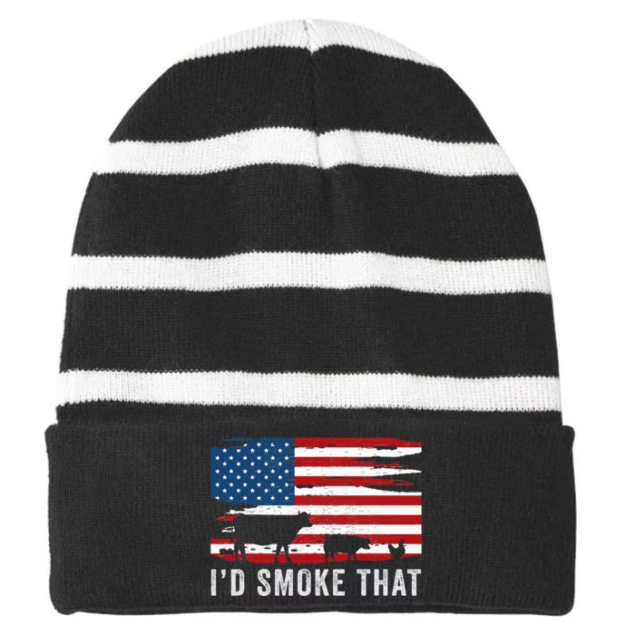 Id Smoke That Barbecue Striped Beanie with Solid Band