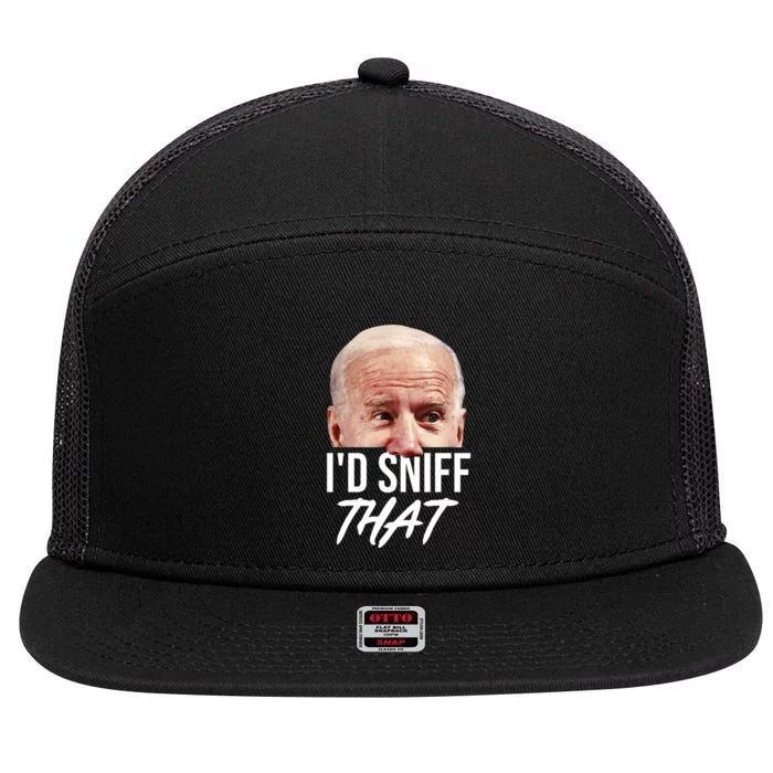 I'd Sniff That Funny Joe Biden 7 Panel Mesh Trucker Snapback Hat