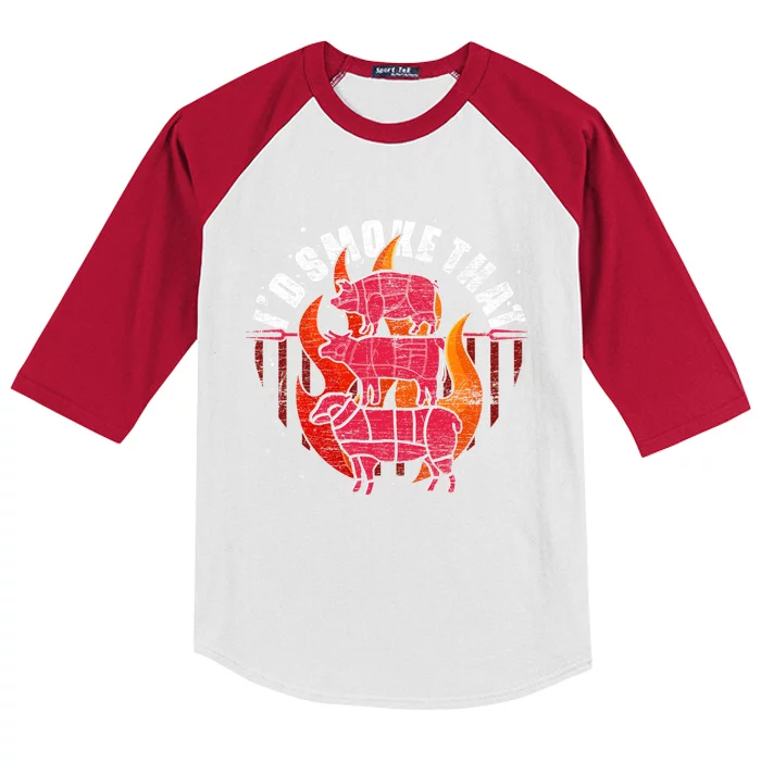 Id Smoke That Meat Lover Grilling Barbecue Funny Bbq Cool Gift Kids Colorblock Raglan Jersey