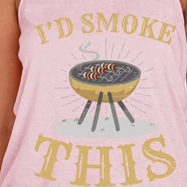 Id Smoke This Barbecue Grill Griller Grillfather Gift Women's Knotted Racerback Tank