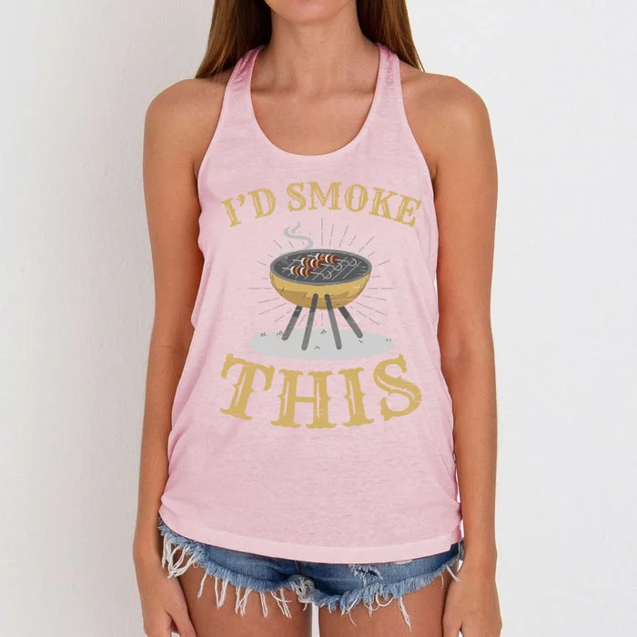 Id Smoke This Barbecue Grill Griller Grillfather Gift Women's Knotted Racerback Tank