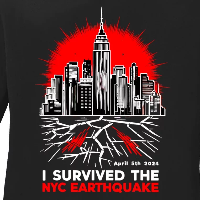 I Survived The Nyc Earthquake 2024 Ladies Long Sleeve Shirt