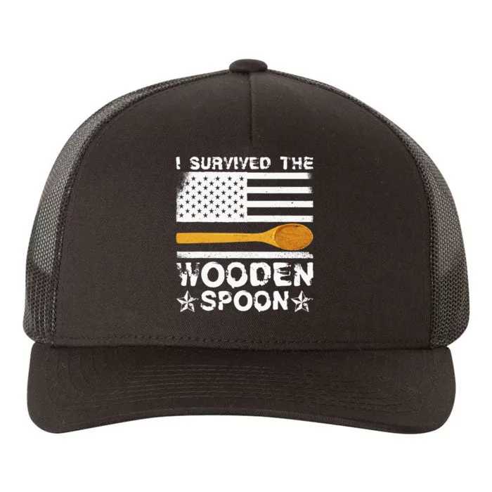 I Survived The Wooden Spoon American Flag Funny Adult Humor Yupoong Adult 5-Panel Trucker Hat