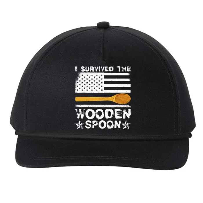 I Survived The Wooden Spoon American Flag Funny Adult Humor Snapback Five-Panel Rope Hat