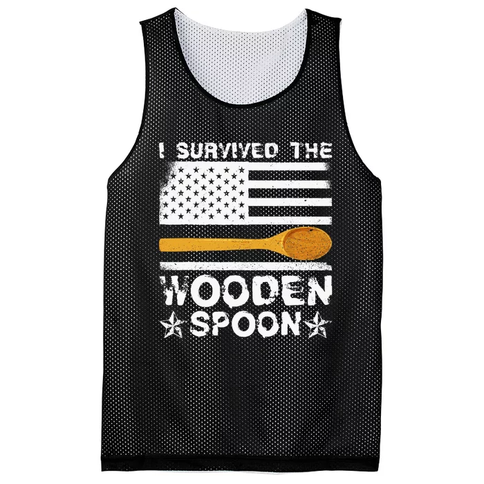 I Survived The Wooden Spoon American Flag Funny Adult Humor Mesh Reversible Basketball Jersey Tank