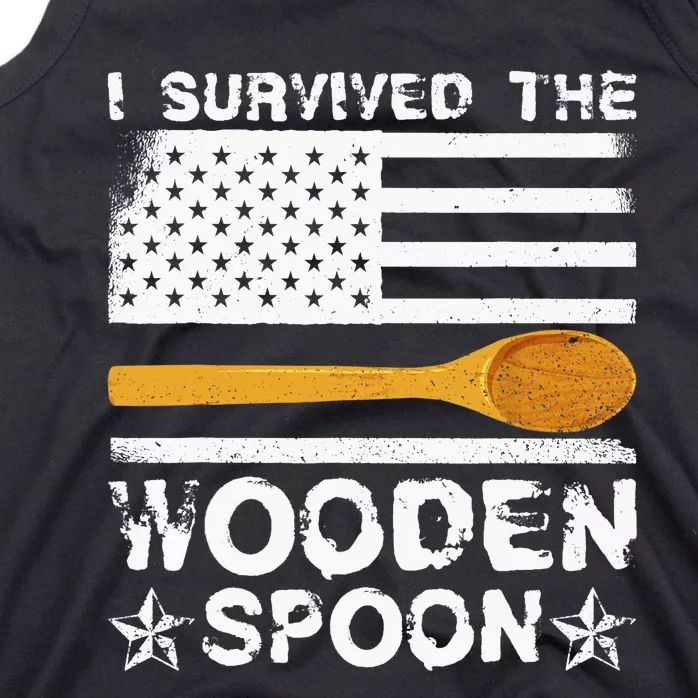 I Survived The Wooden Spoon American Flag Funny Adult Humor Tank Top