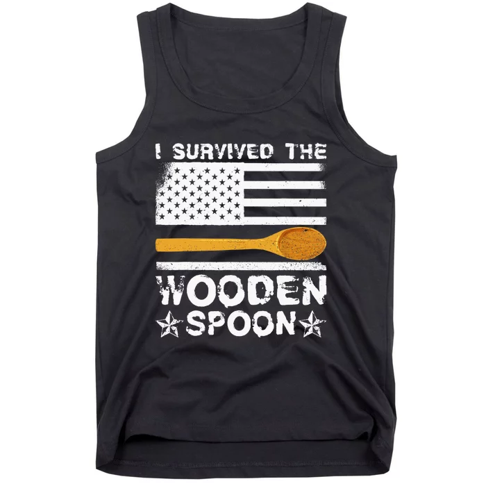 I Survived The Wooden Spoon American Flag Funny Adult Humor Tank Top