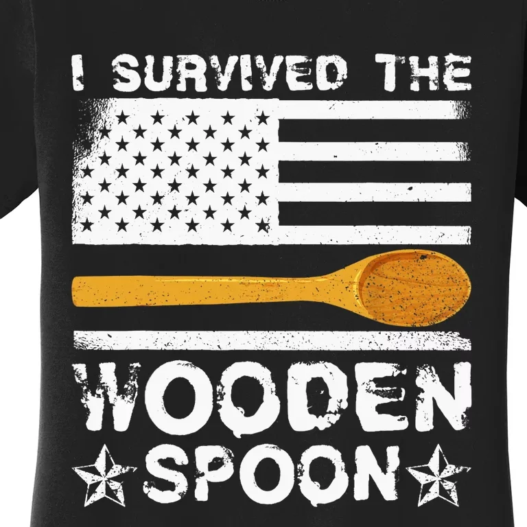 I Survived The Wooden Spoon American Flag Funny Adult Humor Women's T-Shirt