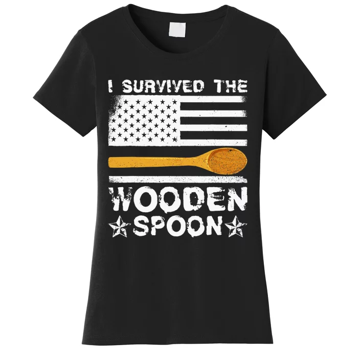 I Survived The Wooden Spoon American Flag Funny Adult Humor Women's T-Shirt