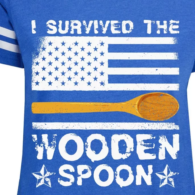 I Survived The Wooden Spoon American Flag Funny Adult Humor Enza Ladies Jersey Football T-Shirt