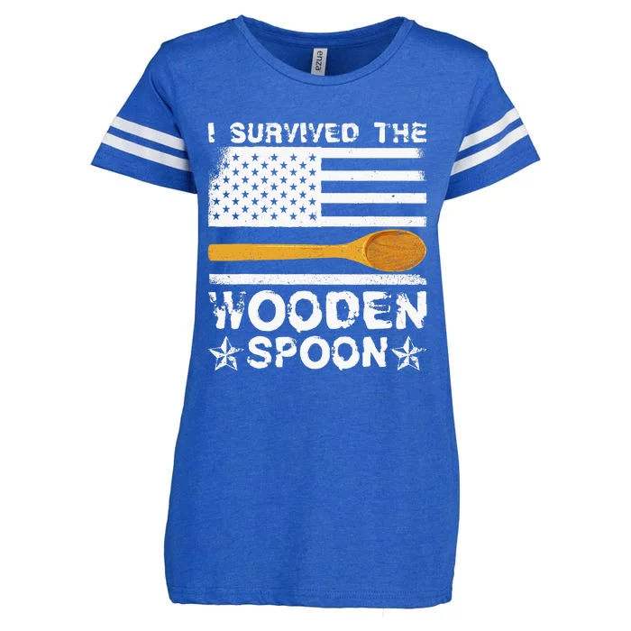 I Survived The Wooden Spoon American Flag Funny Adult Humor Enza Ladies Jersey Football T-Shirt