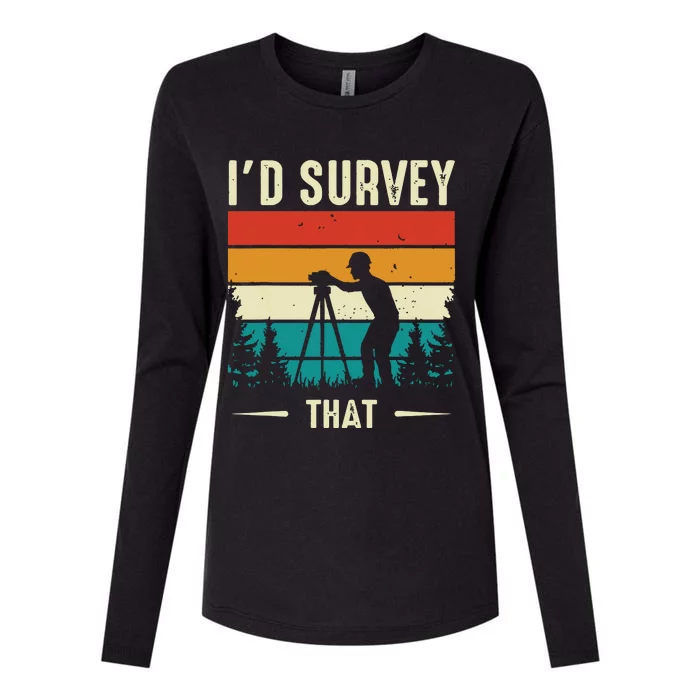 Id Survey That Retro Land Surveyor Cartographer Surveying Womens Cotton Relaxed Long Sleeve T-Shirt