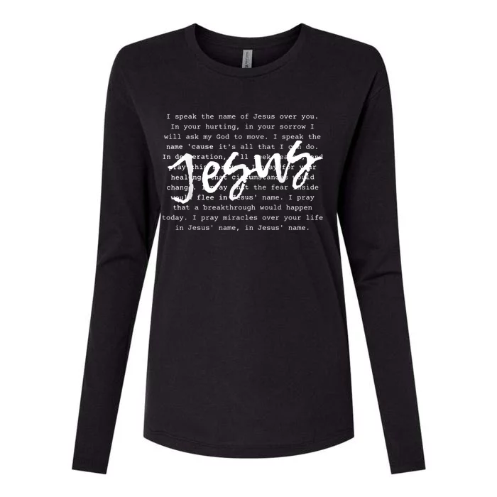 I Speak The Name Of Jesus Vintage Christian Faith Prayer Womens Cotton Relaxed Long Sleeve T-Shirt