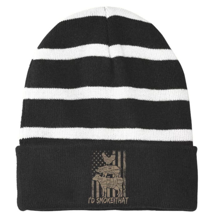 Id Smoke That Bbq Party Smoker Chef Dad Striped Beanie with Solid Band