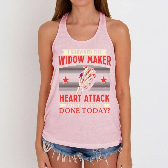 I Survived The Widow Maker Heart Attack Cardiac Arrest Meaningful Gift Women's Knotted Racerback Tank