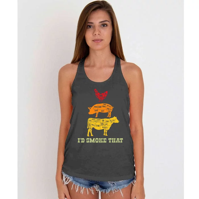 Id Smoke That Barbecue BBQ Women's Knotted Racerback Tank