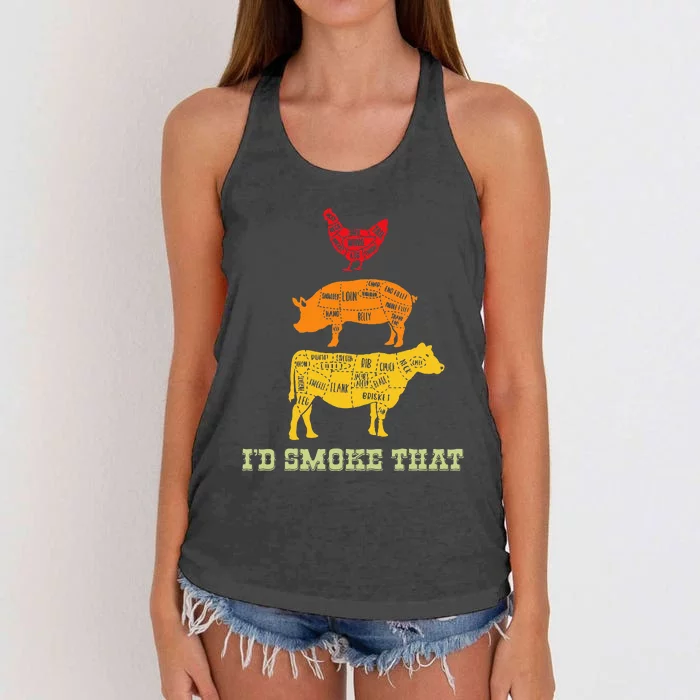 Id Smoke That Barbecue BBQ Women's Knotted Racerback Tank