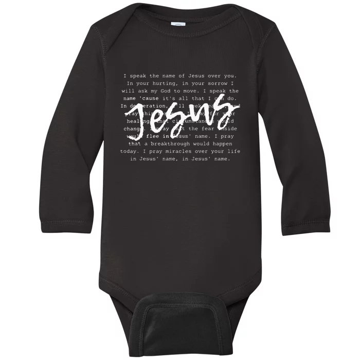 I Speak The Name Of Jesus Vintage Christian Faith Prayer Baby Long Sleeve Bodysuit