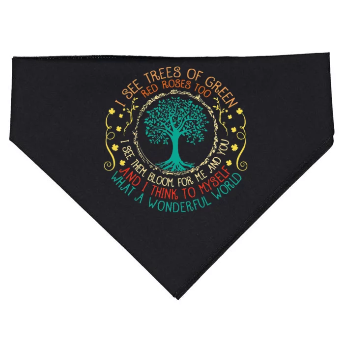 I See Trees Green Red Roses Wonderful World Earth Day Planet USA-Made Doggie Bandana