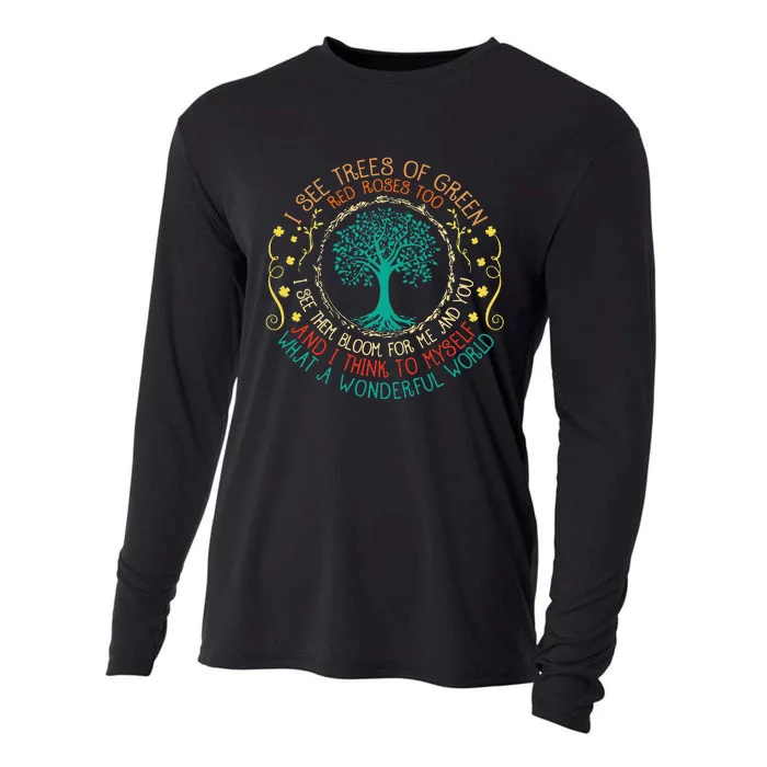 I See Trees Green Red Roses Wonderful World Earth Day Planet Cooling Performance Long Sleeve Crew