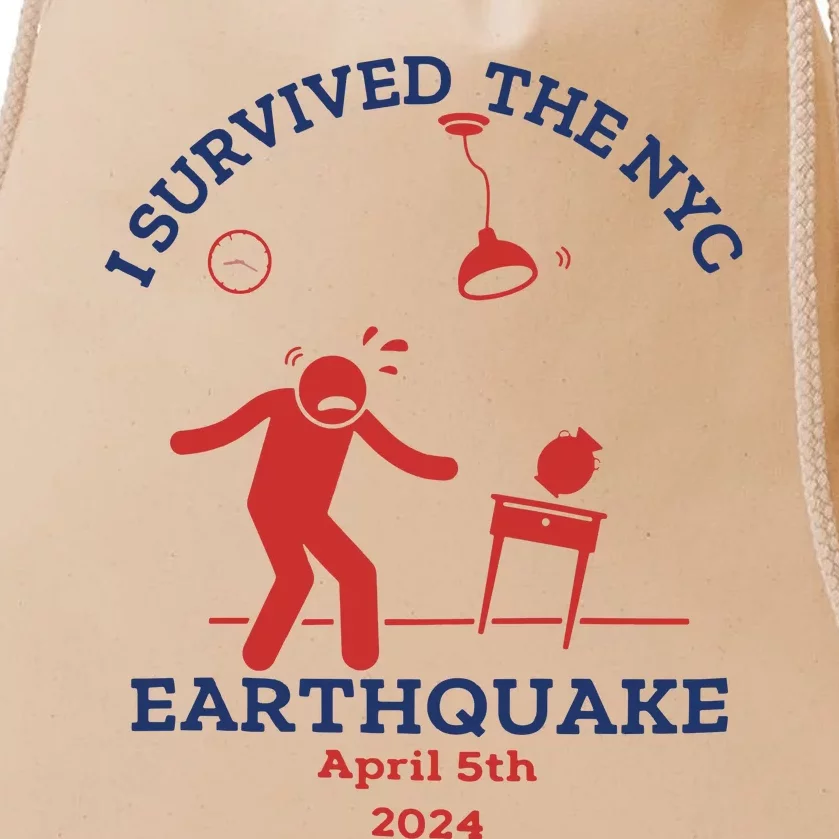 I Survived The Nyc Earthquake Funny April 5th 2024 Drawstring Bag