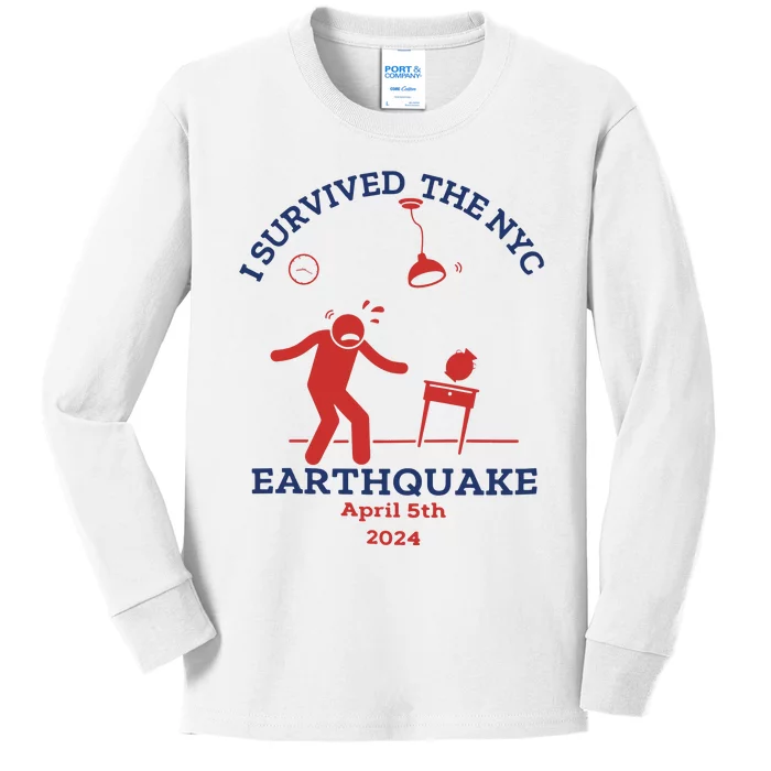 I Survived The Nyc Earthquake Funny April 5th 2024 Kids Long Sleeve Shirt