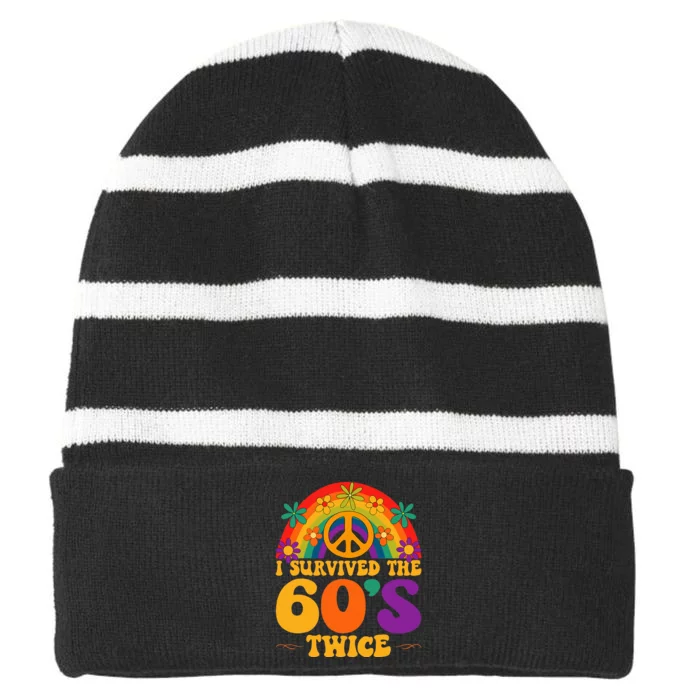 I Survived The 60s Twice Sixties 70th Birthday Striped Beanie with Solid Band