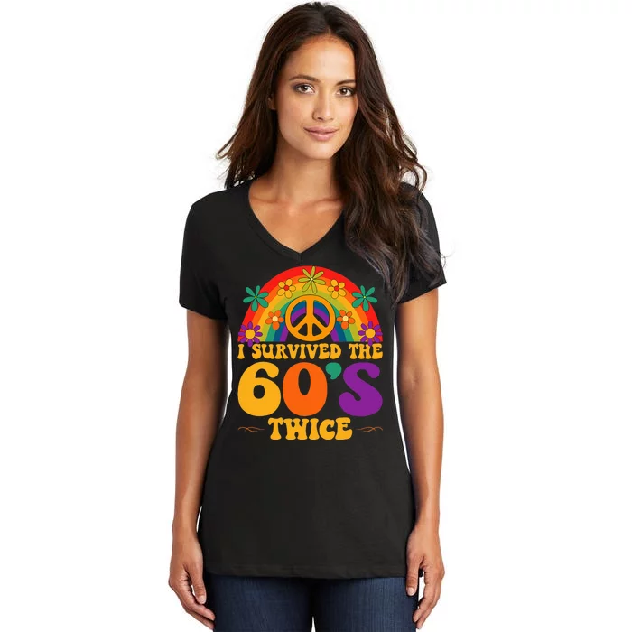 I Survived The 60s Twice Sixties 70th Birthday Women's V-Neck T-Shirt